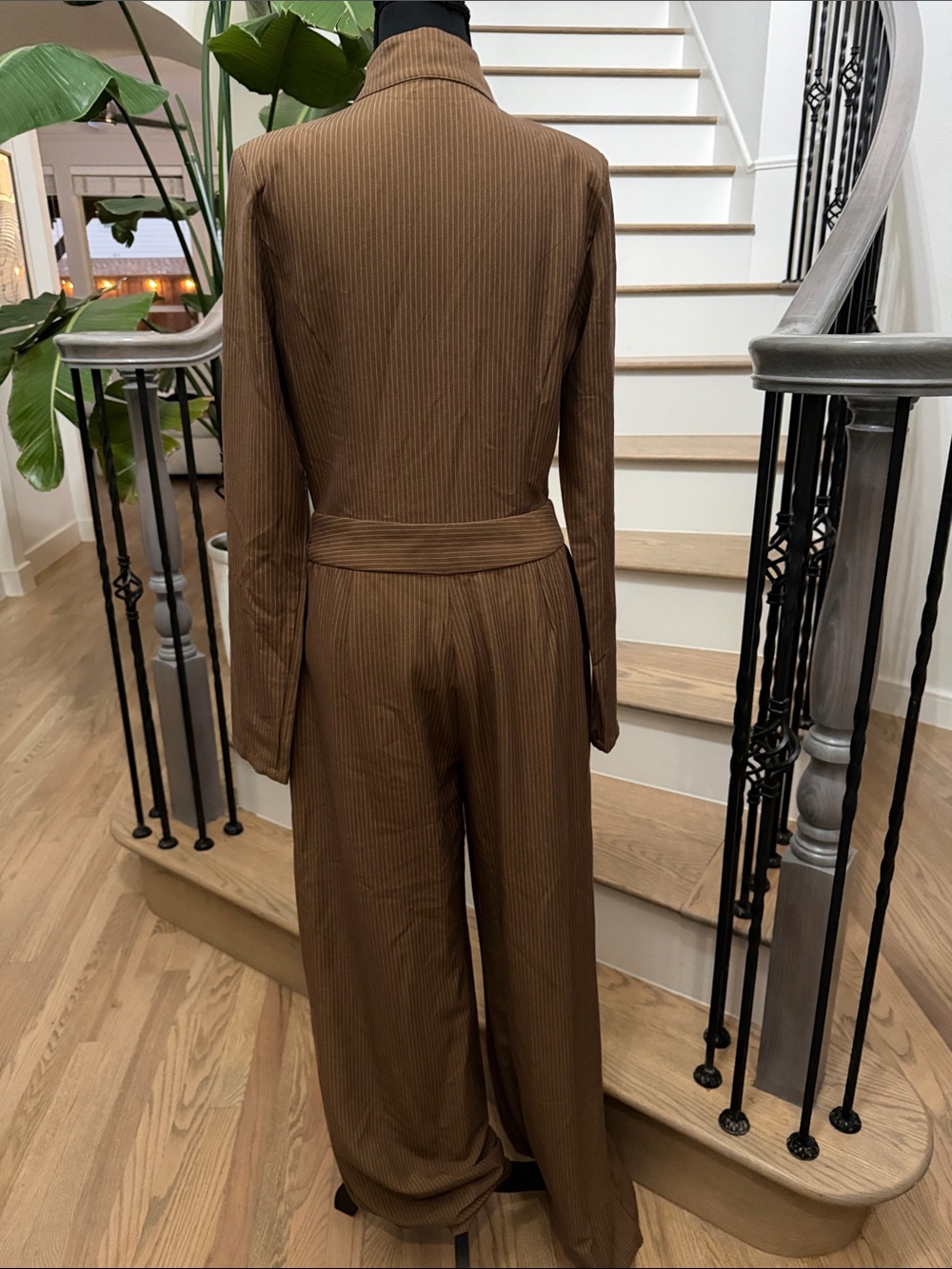 Fashion Nova High-Waist Brown Pinstripe Jumpsuit with Button Front (Medium) - Picture 6 of 6